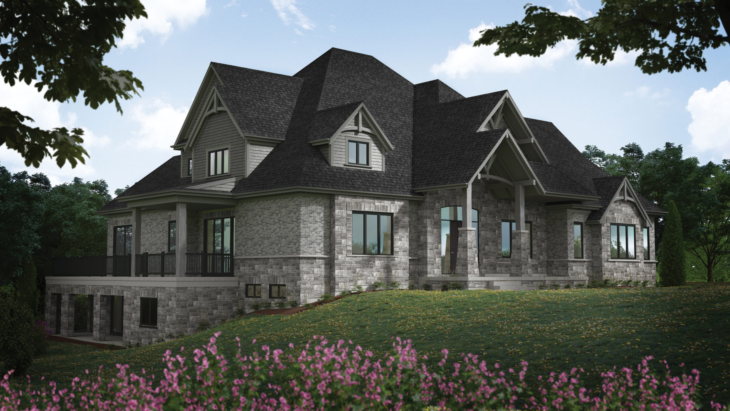 Digital Rendering of Hall's Lake Estates Luxury Model Home Exterior